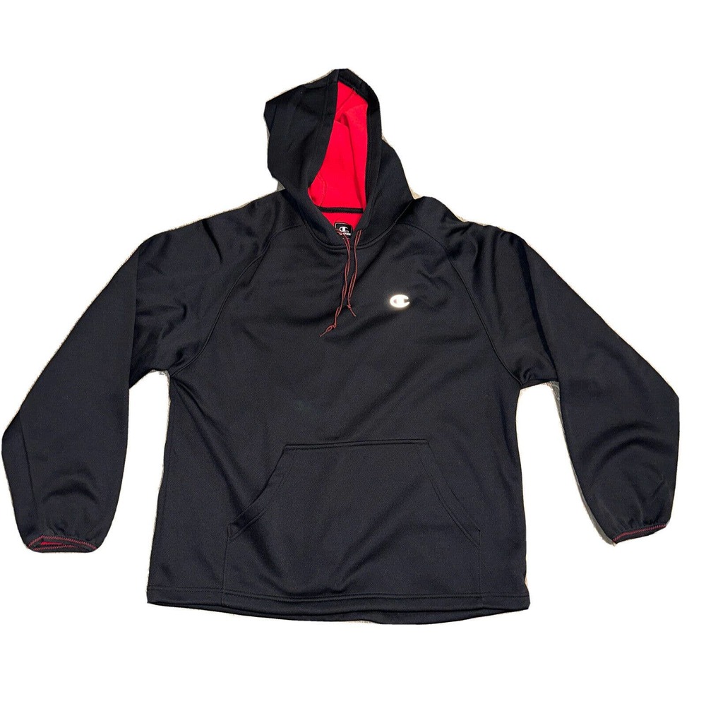 champion black red hooded sweatshirt  mens large Drawstring Waist